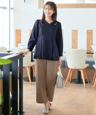 Tiaclasse L 【日本製・洗える】ジョーゼットニットワイドパンツ モカ