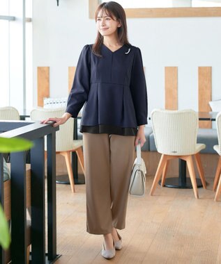 Tiaclasse L 【日本製・洗える】ジョーゼットニットワイドパンツ モカ