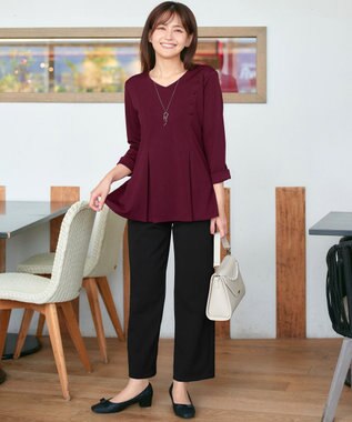 Tiaclasse L 【日本製・洗える】ジョーゼットニットワイドパンツ ブラック