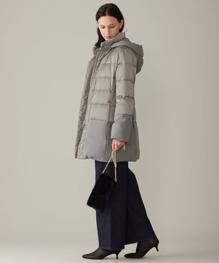 自由区 L 【撥水加工・洗える】ブライトダウンフード付き ダウンコート カーキグレー