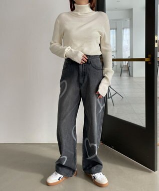 WEGO スプレーペイントストレートデニムパンツ ブラックその他