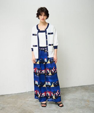 GRACE CONTINENTAL マリンプリントイージーパンツ ブルー