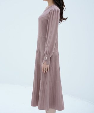 Tiaclasse L リブニットパフスリーブワンピース モカ