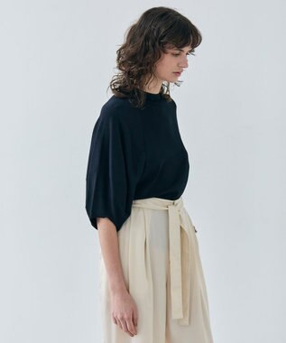 BEIGE， 【洗える】NADIA / ボリュームスリーブ半袖ボトルネックニット Navy