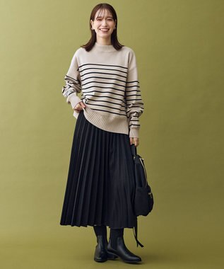 ANY 【5色展開】ハイネックデイリーニット ベージュ×ブラック