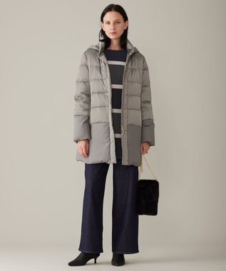 自由区 L 【撥水加工・洗える】ブライトダウンフード付き ダウンコート カーキグレー