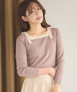  【洗える】ショルダーリボン プルオーバーニット