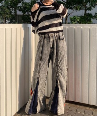 WEGO 【ユニセックス着用ITEM】ジャージドッキングZIPデニムパンツ オレンジ