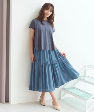 Feroux 【ONWARD CROSSET MAG掲載・セットアイテム】バックギャザーシャイニーセット ワンピース ネイビー系