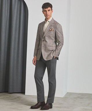 GOTAIRIKU 【CANONICO/カノニコ】サキソニーウールコットンブレンド ジャケット_ブラウンチェック ブラウン×グレンチェック