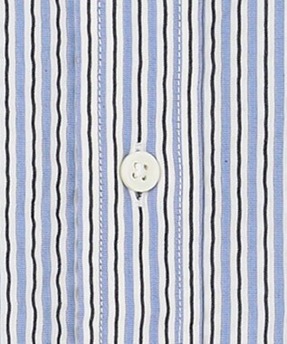 J.PRESS MEN 【クールマックス】サッカーマルチストライプ バンドカラーシャツ サックスブルー系1