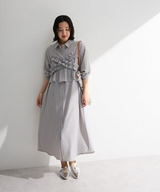 Green Parks ＳＥＴ２点フリルビスチェ＋シャツワンピース Gray