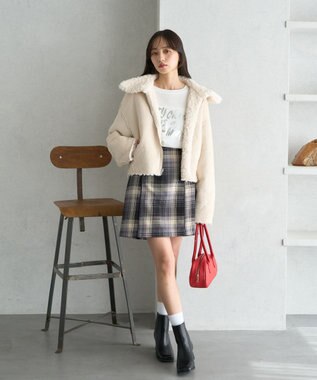 earth music&ecology リバーシブルフェイクムートンショートブルゾン アイボリー