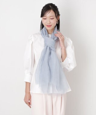 MOONBAT FURLA (フルラ) 無地ストール 麻 カシミヤ  180cm×85cm  手洗い可能 サックスブルー