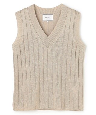 BEIGE， OPTICAL /  ペーパーヤーン Vネックリブニット Flax