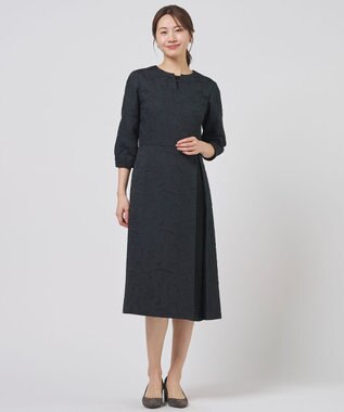 J.PRESS LADIES S ボタニカルジャガード ワンピース ダークネイビー系