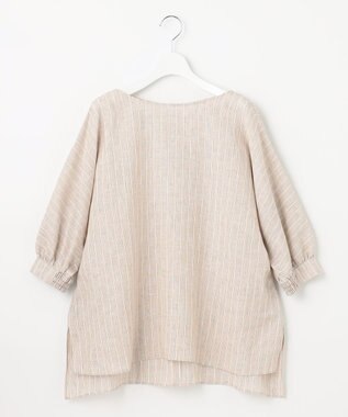 自由区 【洗える】リネンストライプ ボートネックブラウス ベージュ系1
