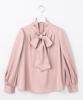 Feroux 【洗える】サテン ボウタイブラウス アイボリー系