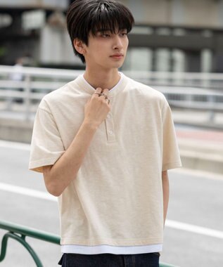 WEGO 【ユニセックス着用ITEM/MLサイズ展開】フェイクレイヤードヘンリーネックT（SS） ライトベージュ