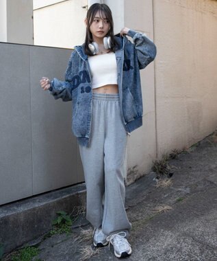 WEGO カレッジロゴBIGZIPパーカー デニム中濃加工色