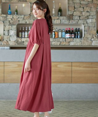 Tiaclasse L 【新色追加】ワッフルVネックワンピース ディープピンク