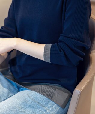 Tiaclasse 【新色追加・洗える】配色スリットニット ネイビー