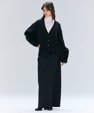 BEIGE， 【洗える】CHESTER / フェイクファーVネックカーディガン Black