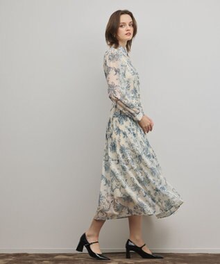 GRACE CONTINENTAL フラワープリントプリーツワンピース ベージュ