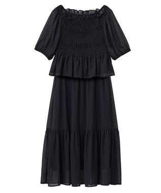 earth music&ecology ＳＥＴ２点フロッキードットブラウス＋スカート Black