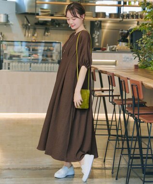 Tiaclasse L 【新色追加】ワッフルVネックワンピース ブラウン