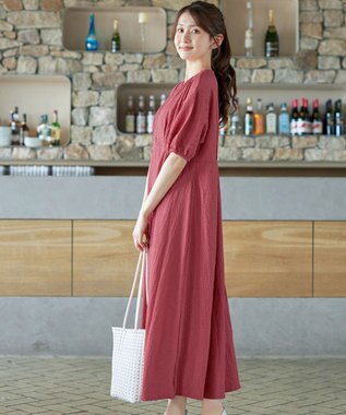 Tiaclasse L 【新色追加】ワッフルVネックワンピース ディープピンク