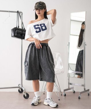 WEGO 2WAYオフショルショートT 柄2