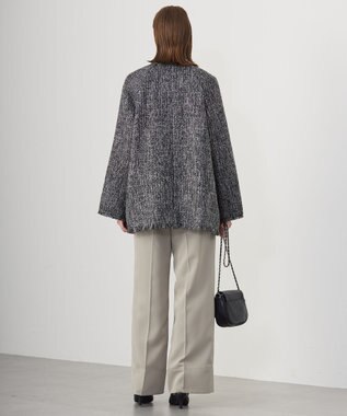 ICB L スパングルツイード ノーカラーコート ブラック×オフホワイト系