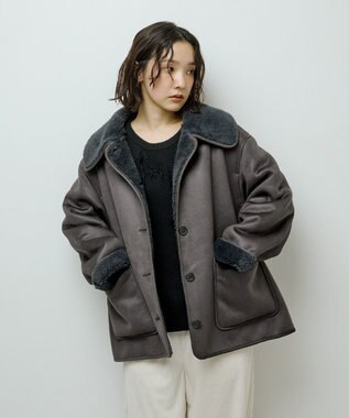 Green Parks フェイクムートンジャケット Charcoal Gray