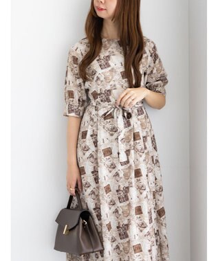 Te chichi マップパターンプリントワンピース ベージュ