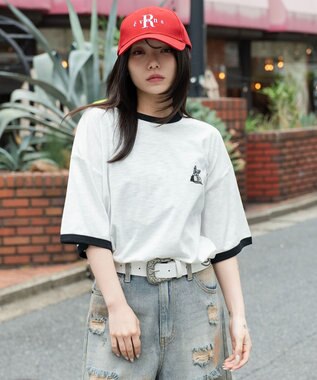 WEGO 【ユニセックス着用ITEM】ワンポイント刺繍リンガーT（SS）