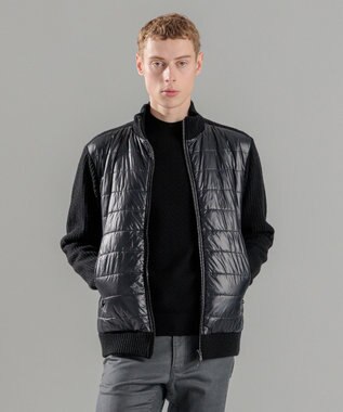 JOSEPH HOMME ニットブロックシルキーサテン　ニットブルゾン ブラック系