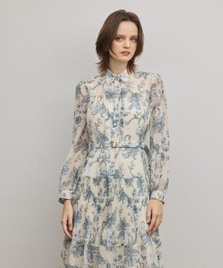 GRACE CONTINENTAL フラワープリントプリーツワンピース ベージュ