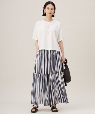 自由区 L 【接触冷感・洗える】ハンドワッシャープリーツストライプ スカート ストライプ