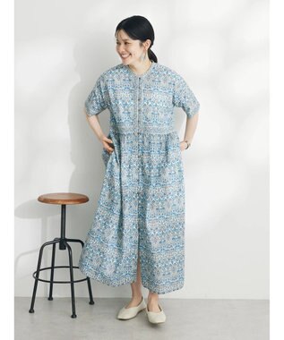 CRAFT STANDARD BOUTIQUE インド綿アラベスク柄ワンピース Blue