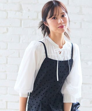 Feroux 袖チュールリボンスキッパー ブラウス