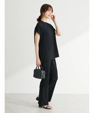 Green Parks プリーツ加工フレンチスリーブカットプルオーバー Black