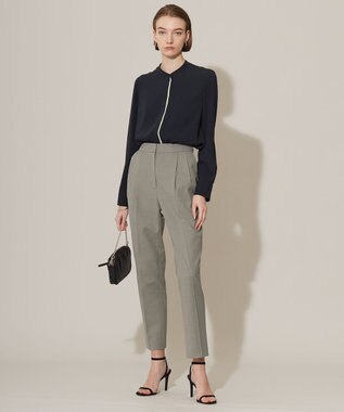 ICB 【WEB限定カラーあり・速乾・洗える】BackSatinAmunzen バンドカラーブラウス ネイビー系