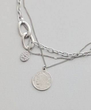 earth music&ecology 【ステンレス】コインモチーフ３連ネックレス Silver