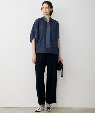 ICB 【先行予約】 FluidBackSatin ドルマンスリーブボウタイブラウス ダルブルー