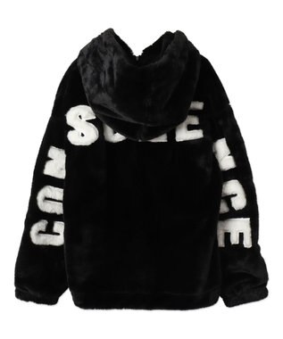 WEGO ファーフードグラフィックブルゾン ブラック