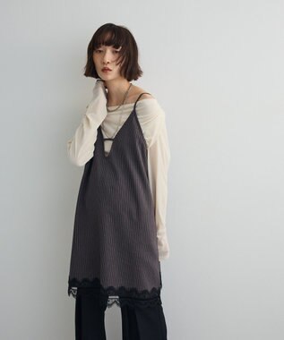 Green Parks ２ＷＡＹレース×ピンストライプキャミソールワンピース Charcoal Gray