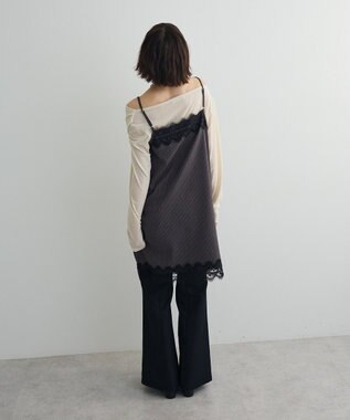 Green Parks ２ＷＡＹレース×ピンストライプキャミソールワンピース Charcoal Gray