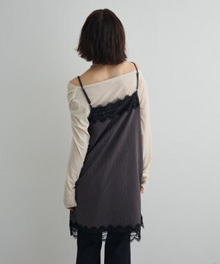 Green Parks ２ＷＡＹレース×ピンストライプキャミソールワンピース Charcoal Gray