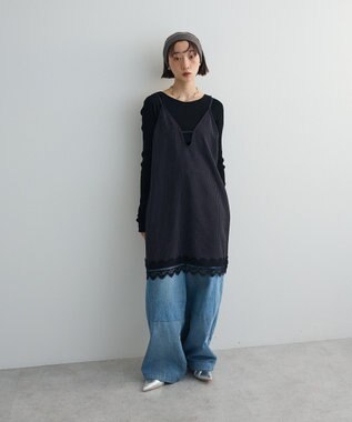 Green Parks ２ＷＡＹレース×ピンストライプキャミソールワンピース Dark Navy